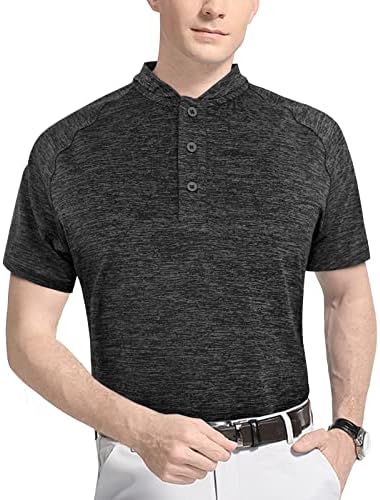 חולצות גולף ללא צווארון לגברים כושר יבש שרוול קצר ביצועי חולצת פולו מנדפת לחות
