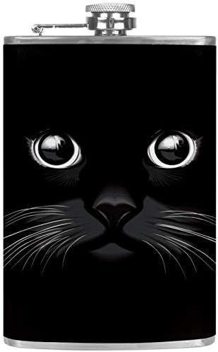 בקבוקון ליקר נירוסטה חסין דליפות עם משפך כיסוי עור 7.7 עוז בקבוק רעיון מתנה נהדר-עיני חתול שחורות