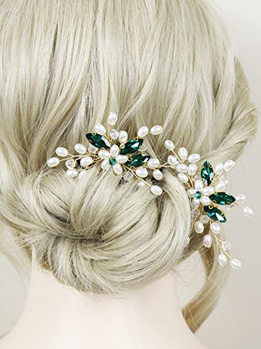 אביזרי שיער כלה סיכת שיער חתונה לנשים כלה להיות מתנות בעבודת יד פניני אמרלד ירוק סגול ריינסטון