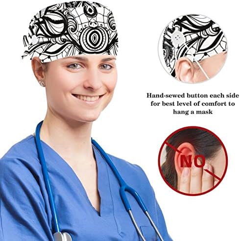 מכסים רפואיים של Muooum כובע עבודה מתכוונן עם כפתורים ושיער קשת גולגולת כתר