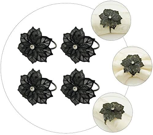 עיצוב וינטג 'של Kesyoo 4 יחידות מפיות טבעת מתכת פרח פרח מפית אלגנטי מחזיק מפית מפית לארוחת ערב מסיבת חתונה