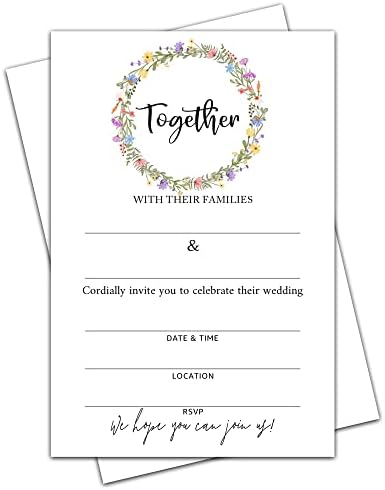 כרטיסי הזמנה לחתונה עם מעטפות - צבעי מים בצבע מים בוהו פרחים מילוי במקלחת כלות ריקה הזמנה כרטיסים,
