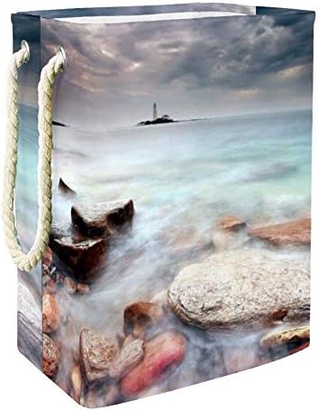 מלוכלך שק כביסה רגוע ים תחת סוער שמיים ענן מגדלור כביסה אחסון סלי עם נתיק סוגריים שדרוג מתקפל