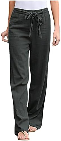 נשים רחב רגל מכנסיים מוצק צבע מזדמן סתיו/אביב מכנסי טרנינג אלסטי מותניים עם שרוך מכנסיים כושר רופף מכנסיים