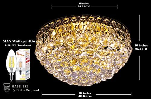 GoLights 5 אורות זהב גימור אימפריה קלאסית בסגנון K9 נברשת קריסטל מתקן תאורת תקרה לסלון, חדר אוכל,