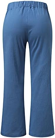 נשים מכנסיים טרנדי ג ' ינס מכנסיים לנשים עבודה מזדמן נוח מכנסיים שרוך רחב רגל פשתן אלסטי מותניים