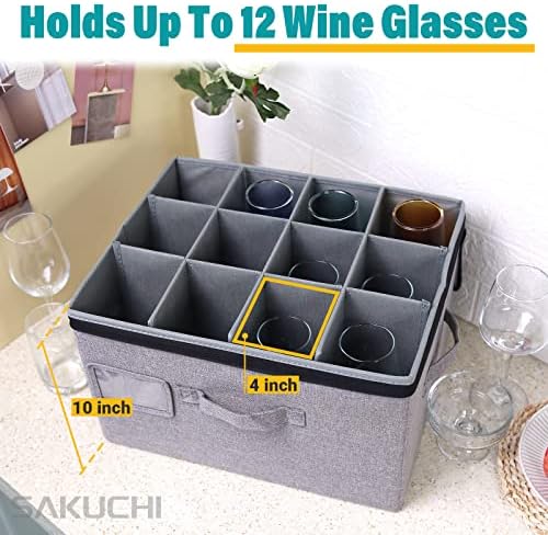 מיכל אחסון זכוכית יין של סקוצ'י עם קליפה קשה, מארז אחסון כלי זכוכית מחזיק 12 כוסות יין או כלי