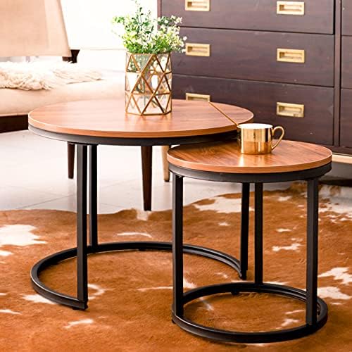 עגול מודרני קינון קפה סט של 2 לסלון, קטן עגול קינון שולחנות לחללים קטנים, מרכז שולחן עם עץ תבואה