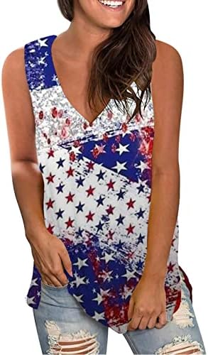 גופיות טנקים של חולצה 4 ביולי לנשים דגל אמריקאי קיץ קיץ חולצות ללא שרוולים פטריוטיים כוכבים פטריוטיים גופיות