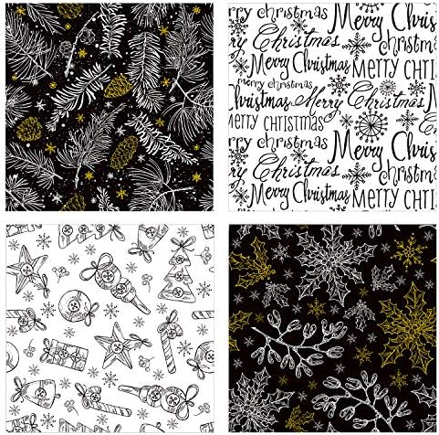 נייר עטיפה לחג המולד של רוספפה-עיצובים קלאסיים בסגנון שחור לבן-4 גלילים - 30 אינץ ' על 10 רגל לגליל