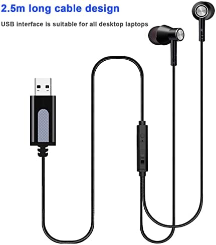 אוזניות USB עם מיקרופון למחשב אישי, אוזניות חוטיות באוזניים למחשב נייד ומחשב / למשחקים משרדים מקוון, בס כבד