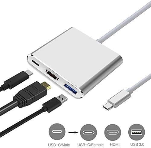 מתאם USB C ל- HDMI Multiport, 3 ב 1 USB C Hub Thunderbolt 3 ל- HDMI 4K USB 3.0 PD יציאת טעינה, Multiport USB C.