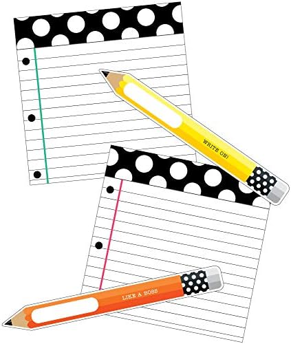 סגנון תלמידת בית ספר שחור, לבן ומבריקים מסוגננים 12 חלקים עפרונות ונייר גזרות לוח, עיפרון ונייר קישוטי