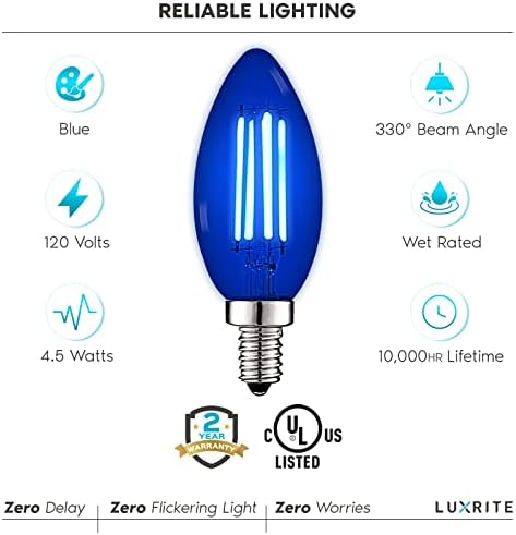 לוקסריט 12 נורה כחולה נימה, 4.5 וואט, נורת מנורת זכוכית צבעונית, אול רשום, בסיס 12, חיצוני מקורה,