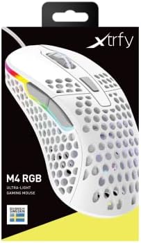 XTRFY M4 RGB עכבר משחק אולטרה-אור אולטרה, עיצוב ייחודי ביד ימין, חיישן Pixart 3389, XTRFY EZCORD®-לבן