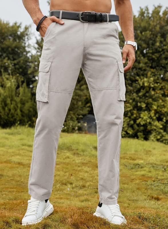 מכנסי מטען לגברים מכנסי הליכה מכותנה מזדמנים בכושר רגוע מכנסיים אתלטיים חיצוניים קלים עם 6 כיסים