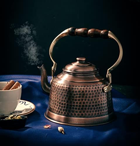Demmex מדד כבד בעבודת יד 1 ממ עבה פטיש עתיק עתיק תה קומקום סיר קומקום כיריים, 2.5lb, 2 ליטרים