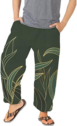 מכנסי טרנינג של מטען לגברים קיץ קל משקל רחב מכנסי רגליים שיש המותניים האלסטיים המותניים באורך