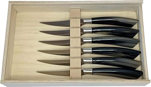 קולטלריה סלדיני נירוסטה סכין סטייק 6 חלקים עם סט ידית קרן שור, 4 אינץ