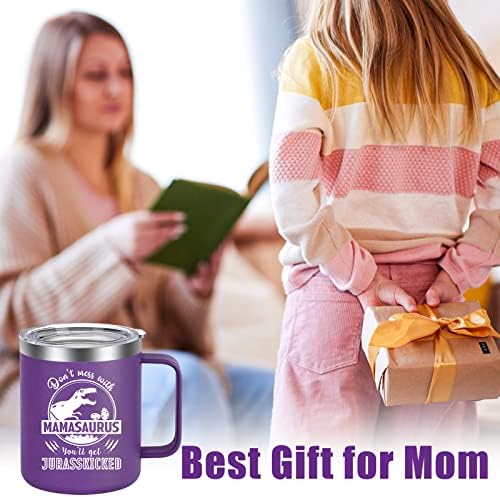 LifeCapido Mom מתנות - אל תתעסק עם אימא סאורוס 12oz ספל נסיעות מבודד, Mamasaurus ספל קפה מפלדת