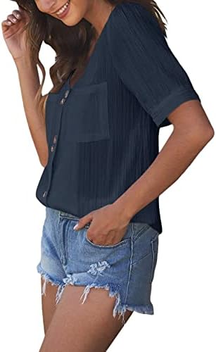 נשים אישה חולצות לנשים קיץ מוצק קצר פאף שרוול צווארון כפתור למטה חולצות מקרית חולצה חולצות עם