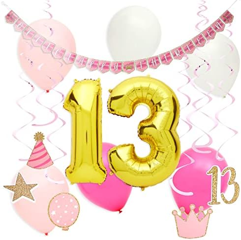 42 חתיכות קישוטים לרשימות יום הולדת רשמי של נערות לבנות מסיבת יום הולדת 13