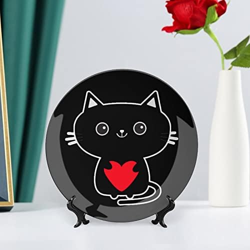 צלחת דקורטיבית של חתול שחור צלחת קרמיקה עגולה צלחת סין צלחת עם עמדת תצוגה לעיצוב חתונה למסיבה
