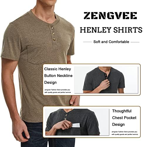 Zengvee 2 חבילה גברים הנלי שרוול קצר כפתור מזדמן מפלסת קלה חולצות T עם כיס עם כיס