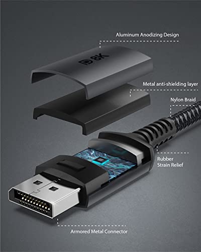 Stouchi USB C ל- DisplayPort 1.4 8K כבל 1.2M/4ft Thunderbolt 3 לתצוגה 4K@144Hz/120Hz 5K@60Hz 2K@240Hz HBR3 DP1.4