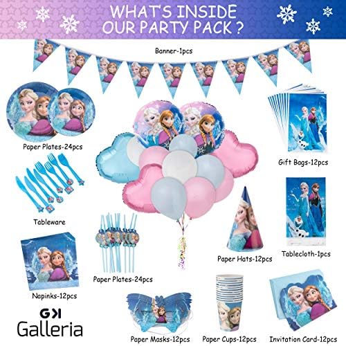 GK Galleria קפוא 2 ציוד למסיבות יום הולדת ל 12 נסיכות עם 170 פריטים פלוס - ציוד למסיבות יום הולדת - קישוטים