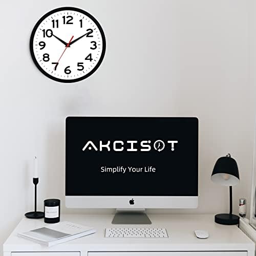 שעון קיר של Akcisot 10 אינץ 'שקט לא מקיים שעוני קיר מודרניים מופעלים - אנלוגי שעון קלאסי קטן למשרד, בית, חדר