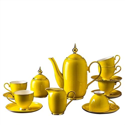 SDFGH 15 יחידות עצם סין ציור כפול קווי זהב כפול סיר קפה ספלי קפה סטים לתה אחר הצהריים מתנות לחתונה לאורחים