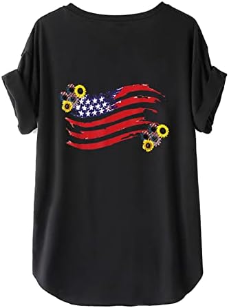 4 ביולי חולצות חולצות לנשים חולצות טריקו עם שרוול קצר חולצות טריקו עם פסים כוכבים דגל אמריקאי חולצות