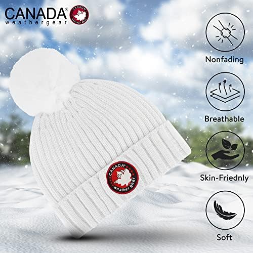 כובע סרוג של ציוד מזג אוויר קנדה לנשים - כובע חורפי נעים עם כובע כפה מכווץ פום פום -פום