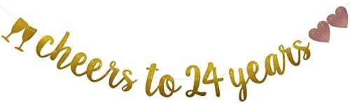 הידד ל -24 שנות באנר, טרום-סטינג, זרי נייר נצנצים זהב ליום הולדת 24 / יום נישואין לקישוטים