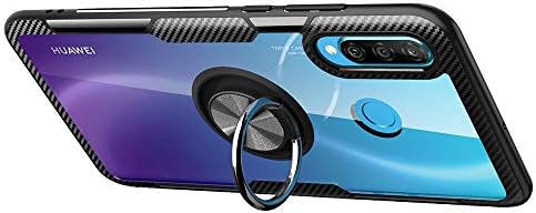 מארז טלפוני עבור Huawei P30 Lite עם מגן מסך זכוכית מחוסמת כיסוי ברור ומחזיק טבעת מעמד מגנט