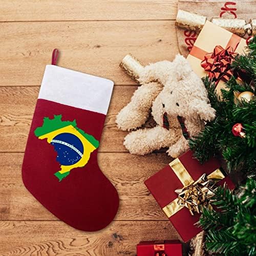 מפת דגל ברזיל אדומה של חג המולד לחג חג המולד קישוטי הבית לקש עץ חג המולד גרביים תלויים