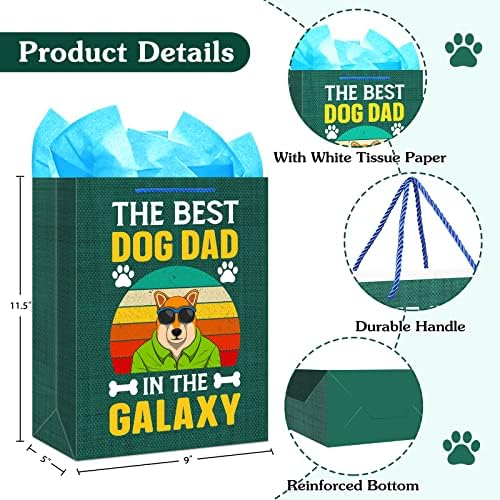 סימן כלב אבות אבות שקיות מתנה ליום מגור כלבים 11.5 שקיות מתנה מצחיקות אבות מצחיקות עם ידית נייר טישו