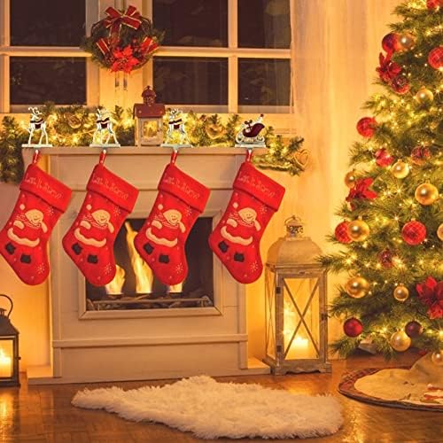 סט של 4 מחזיקי גרב לחג המולד למעטפת, קישוט לחג המולד לחג חג המולד איילים איילים ועץ אורן תלת מימד רסיס אדום