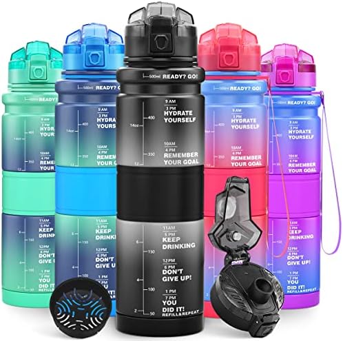 Soiomes 17oz 32 עוז בקבוקי מים מוטיבציוניים עם סמן זמן, BPA בחינם ומנעול תכונת דליפות והוכחת דליפה