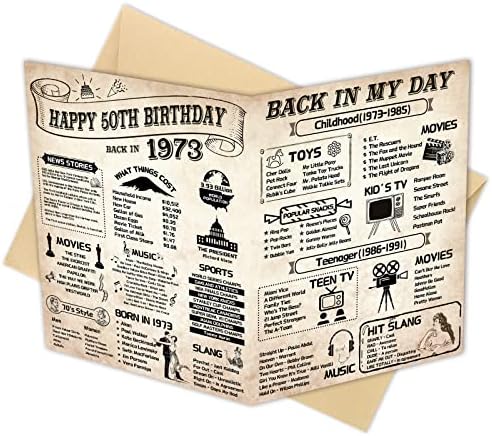 כרטיסי יום הולדת 50 מצחיקים, וינטג 'דו צדדי שמח מתנות ליום הולדת בן 50, גדול בשנת 1973 כרטיס