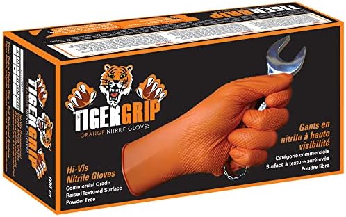 Eppco Tigergrip 8-Mil כפפת ניטריל אבקת חד פעמית, לטקס חינם מרקם כפפות כתומות מעולות, בינוניות, קופסה של