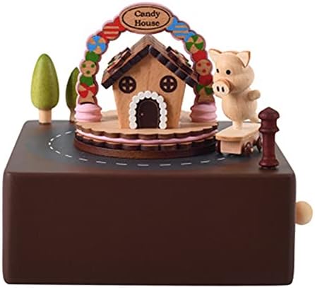 Ylyajy חזיר קטן חמוד מצויר קופסת מוזיקה מעץ קופסת דגם לילדים קופסת קופסת מוזיקה
