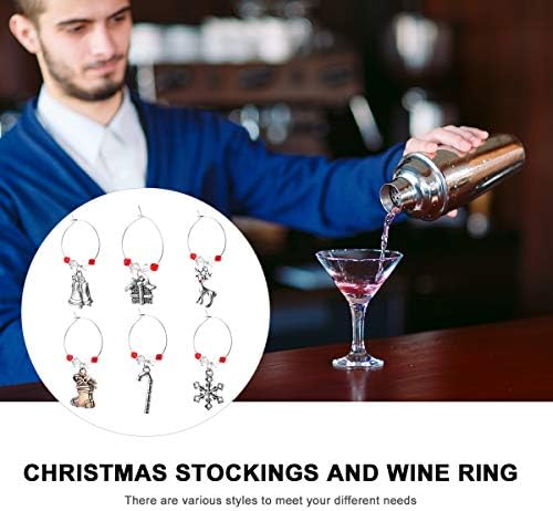 6 יחידות כוס טבעת חג המולד אבזר יין זכוכית קישוט מסיבת זכוכית קישוט כוס תג