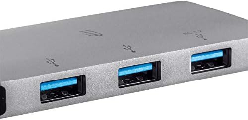 MONOPRICE USB -C 3 PORT USB 3.0 HUB ו- Gigabit Ethernet מתאם - לבן, נייד, Windows ו- Mac OS