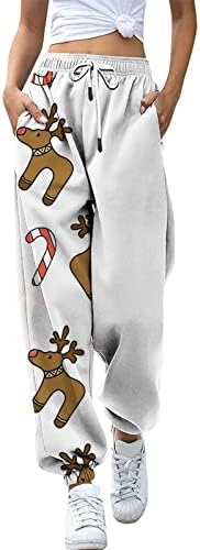 מכנסי טרנינג לחג המולד רצים רצים מותניים אלסטיים נמתחים מושכים על מכנסי טרנינג חג המולד נוח מכנסי