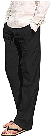מכנסי מכנסי רגל ישרים של LXITOL לגברים בתוספת מכנסי פשתן כותנה בגודל רופפים מכנסי משיכה מזדמנים