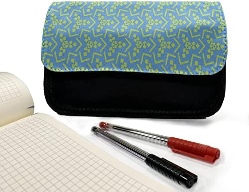 מארז עיפרון גיאומטריה מופשט של אמבסון, מוטיבים אקראיים, תיק עיפרון עט בד עם רוכסן כפול, 8.5 x 5.5, ירוק