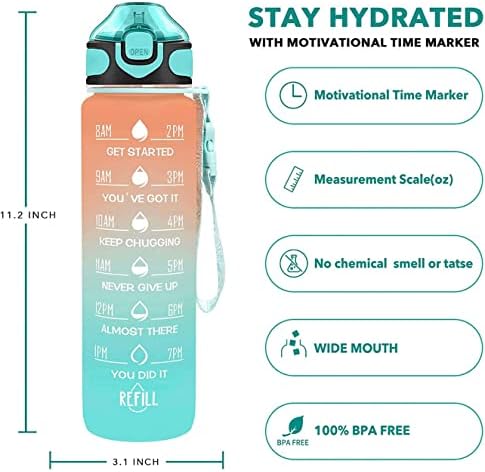 32oz BPA חופשי בקבוק מים דקיקים ללא רעיל עם מסר מוטיבציה וסמן זמן לפעילויות פנים וחוץ חיצוניות