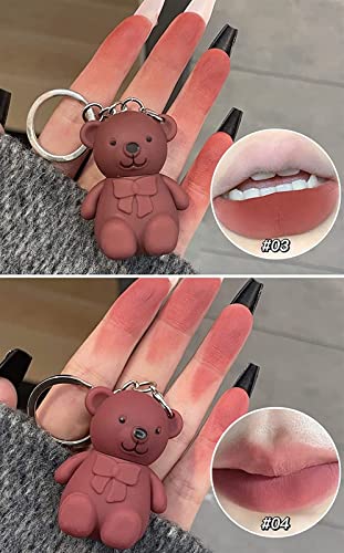 2 יחידות מחזיק מפתחות דוב שפתונים, 2 ב 1 מפתח שרשרת דוב שפתון, חמוד דוב שפתון ערפל מט קטיפה ליפ גלוס